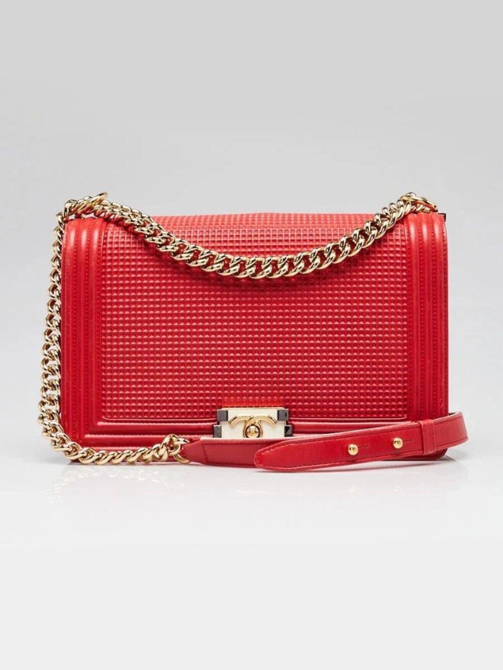 Chanel Red Cube Embossed Lambskin Leather New Medium Boy Bag